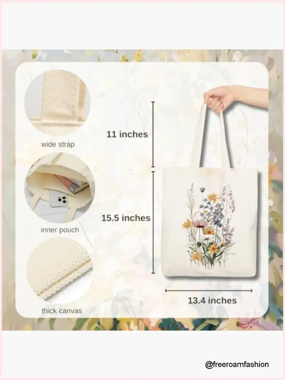 Canvas Tote Bag with Inner Pocket, Heavyweight 13.8x15.7, Reusable Grocery Bag